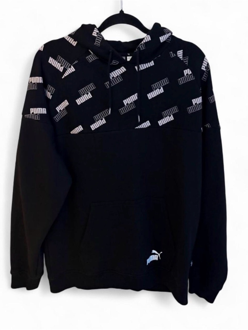 Puma Black Hoodie with White Logo Allover Print